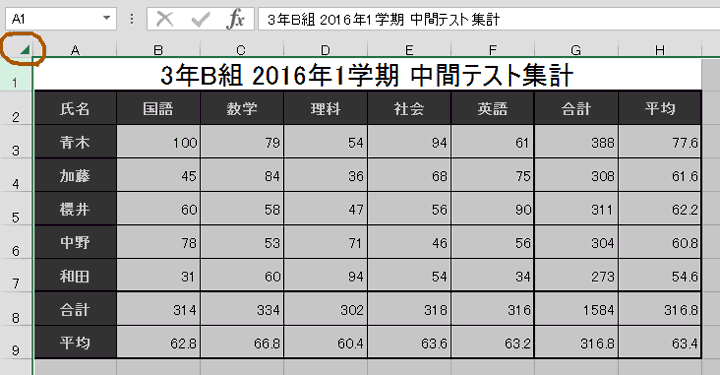 全セルを選択