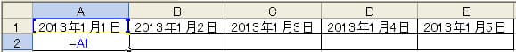 下のA2セルに「=A1」と入力します
