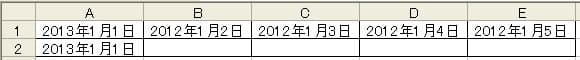 A2セルにA1と同一内容が表示される